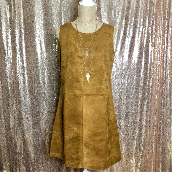 Cognac Vegan Suede Mini Shift Dress - Picture 4 of 11